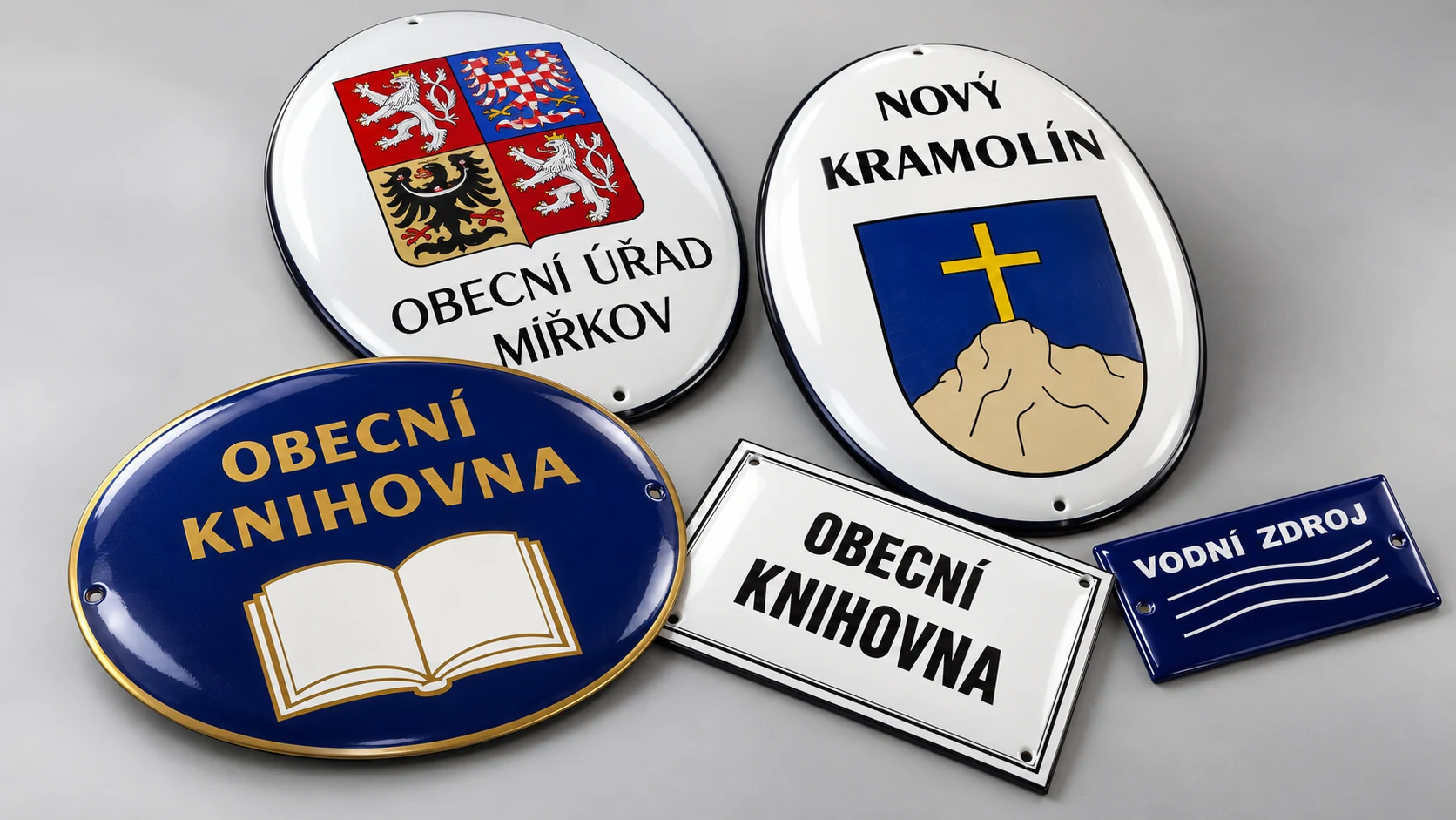 Oválné smaltované cedule pro obce a knihovny